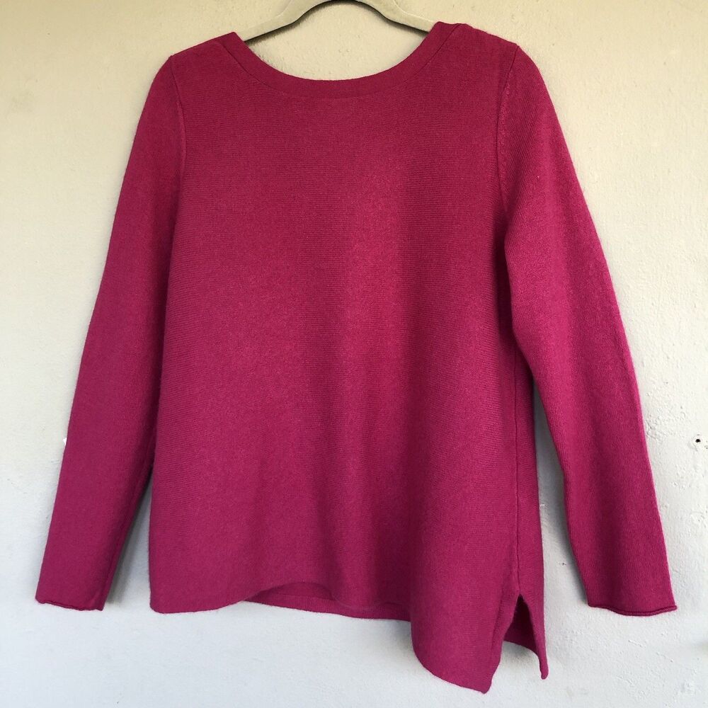 Peck & Peck Cashmere Sweater Womens XL Pink Boat Neck Long Sleeve Asym Pullover